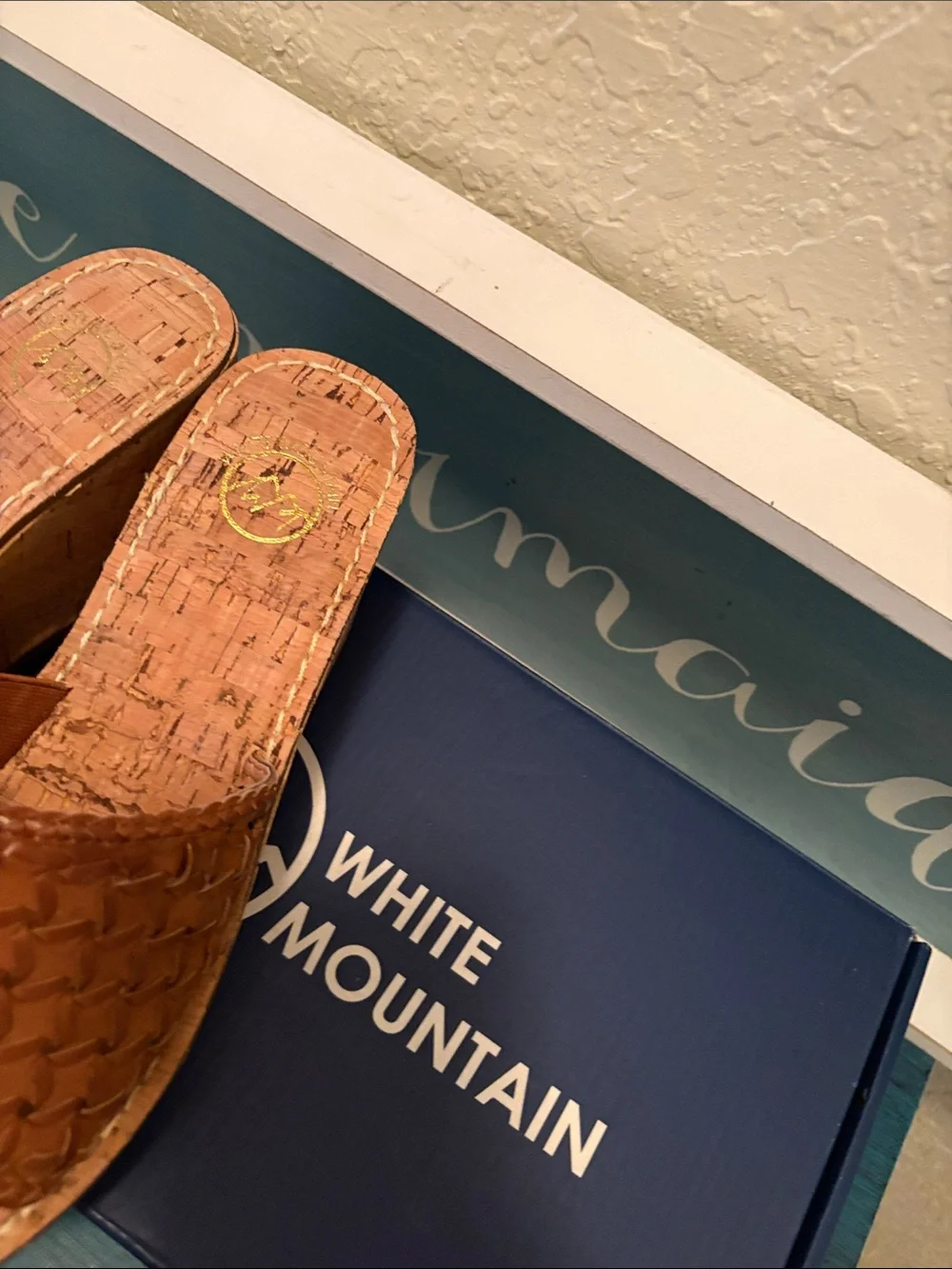 White Mountain Brown Woven Cork Wedge Slides